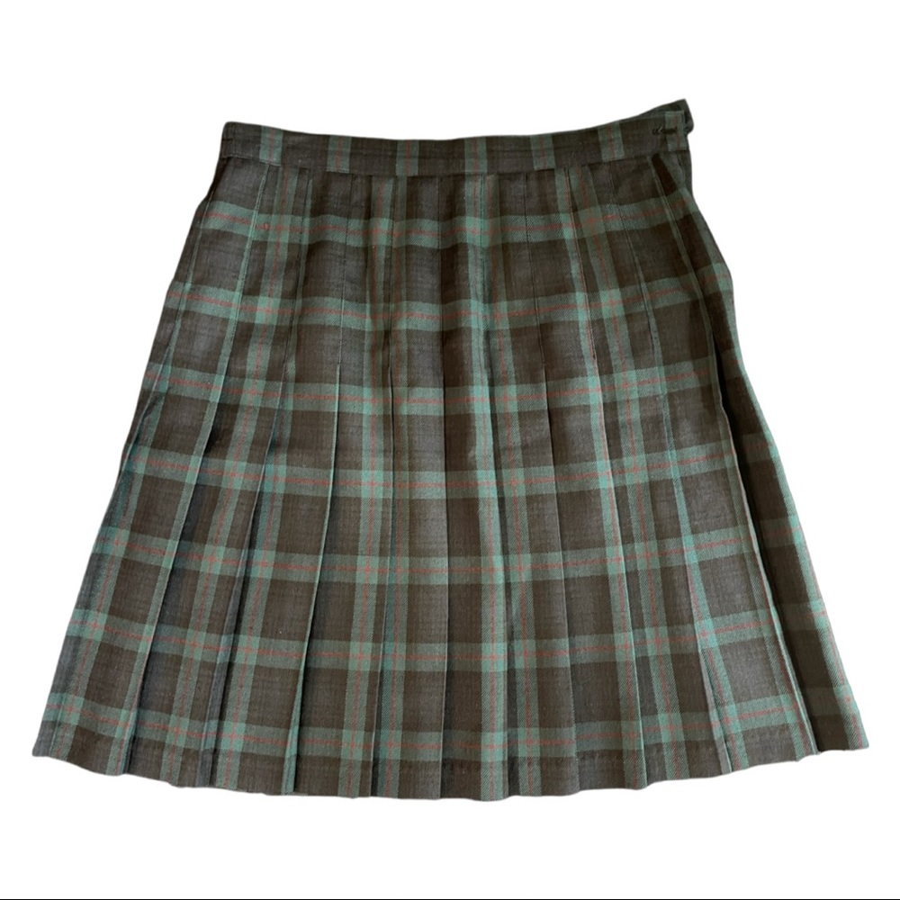 Vintage Dark Green and Blue Pleated Skirt